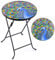 Bistro Table Glass Top Round Folding Garden Patio Decoration Plant Stand (Painted Peacock)