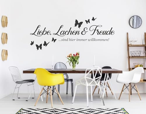 tjapalo® pkm497 wandtattoo Liebe lachen und Freunde sind hier immer willkommen Wandtattoo Freunde spruch Wandtattoo wohnzimmer sprüche Wandsticker Flur, Farbe: dunkelgrau, Größe: B58xH23cm
