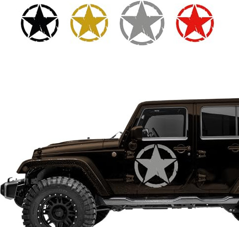 Autodomy Pack 2 Unita Adesivo Stella Militare Auto Fuoristrada | Adesivi Stelle Durevole e Resistente Pioggia e UV | Stelle Adesive per Moto 4x4 Facile Installazione (Argento, 20 cm)