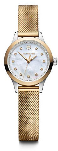 Victorinox Damen-Uhr Alliance XS, Damen-Armbanduhr, analog, Quarz, Wasserdicht bis 100 m, Gehäuse-Ø 28 mm, Armband 12 mm, 43 g, Silber/Gold
