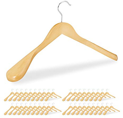 Relaxdays 40 x Anzug Kleiderbügel im Set, breite Schulter, 360° drehbarer Haken, Kostüm, Jacken, Holzkleiderbügel, Natur