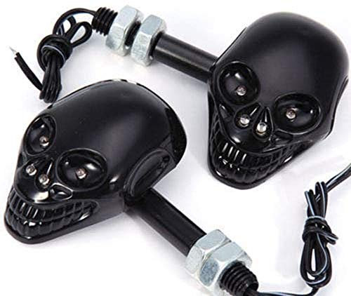 Pair Motorcycle Skull LED Turn Signal Light Indicator Lamp For Hond-a Yamaha Kawasaki Suzuk-i Ducati Cruiser Bobber Chopper (Black)
