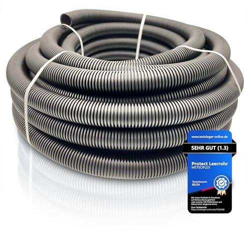 METEOFLEX PROTECT Leerrohr 750N M13 / M16 / M20 / M25 / M32 / M40 / M50 aus HDPE - Wellrohr für Erdreich, Erdverlegung, Außenbereich, Beton - hohe Druck- & Schlagfestigkeit (M13-50m)