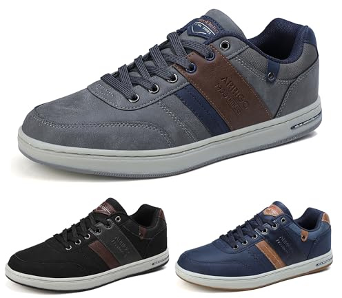 ARRIGO BELLO Freizeitschuhe Herren Sneaker PU Leder Walkingschuhe Atmungsaktive Athletic Formal Classic Sportschuhe 41-46, Mid Dunkelgrau, Größe 46
