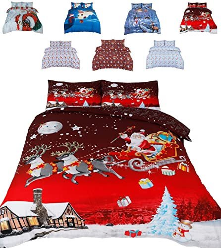 Christmas Bedding Duvet Set – Christmas Greetings – Super King Size Bed (3 Pieces) 3D Print – XMAS Celebration DUVET Cover Bedding with 2 matching Pillowcases (Christmas Greetings, Super King)