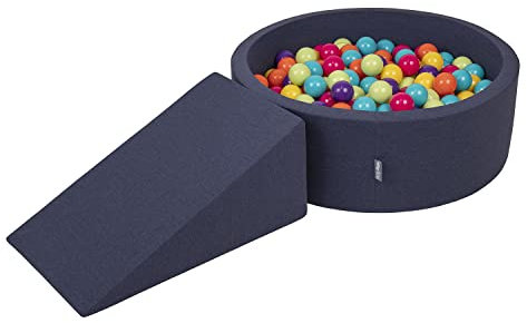 KiddyMoon Spielplatz Aus Schaumstoff Mit Rund Bällebad (200 Bälle) Ballgruben Für Babys Spielbad Hindernisläufen, Hergestellt In Der EU, Dunkelblau:Hgrün/Gelb/Türkis/Orange/Dpink/Violett