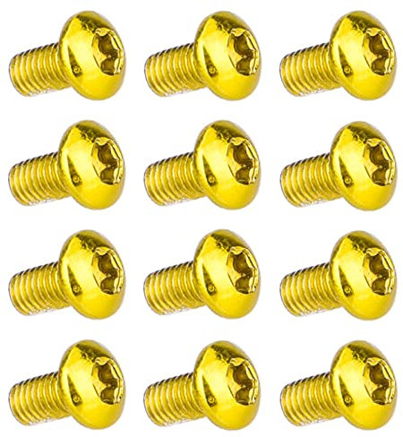 T TAKONE Fahrrad Bremsscheiben Schrauben, 12 Stück M5 x 10 mm Eloxierte Fahrrad-Scheibenbremsschrauben, T25-Fahrradrotorschraube für MTB, Rennrad, Mountainbike (Gold)