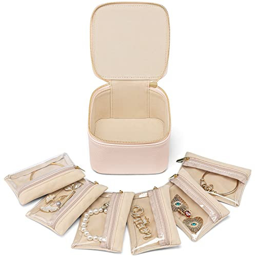 Vlando Schmuckkästchen Reise, Modern Schmuck Organizer mit 6 Schmuckbeutel, Schmuckaufbewahrung Klein, Jewelry organizer für Damen, Mädchen, für Ohrringe, Ketten, Geschenk für Frauen zur Hochzeit