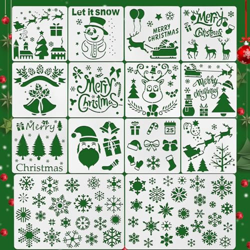BETESSIN 14pcs Plantilla de Navidad, Plantilla de Pintura de Niños, Plantilla Dibujo Navidad, Plantilla Plástico Reutilizable Manualidad, Stencil Plantilla DIY Navidad Decoración Ventana Scrapbooking