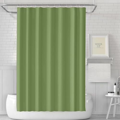 PEVA Rideau Douche Anti Moisissure Imperméable 180x180cm Vert Militaire, Avec 12 Crochets Lavable Ourlet Lesté Étanche,Antibactérien Séchage Rapide,Rideau Baignoire pour Salle de Bain, pour Baignoire
