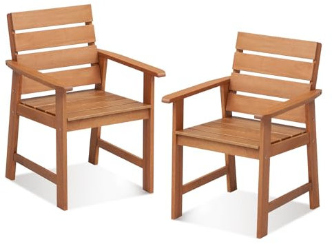 COSTWAY Set 2 Sillas de Jardín, Sillas Jardin Exterior de Madera con Respaldo Inclinado, Sillones de Comedor para Patio, Balcón, Jardín, Capacidad de 100 kg, Color Madera Natural