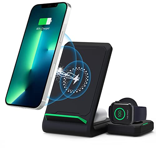 3 in 1 Kabellose Ladestation für Apple Watch, iPhone und AirPods, 18W schnelles magnetisches Ladegerät für iPhone 15 14 13 12 Serie, Apple Watch AirPods mehrere Geräte
