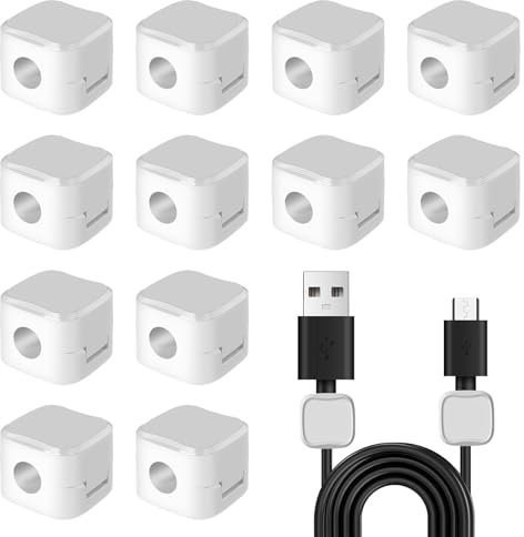 Magnetic Cable Holder,12 PCS Magnetic Cable Clips,Cord Organiser Hide Phone Charging Cable Holder Keeper Clips Magnetic Cable Organiser for Kitchen Appliances,Office Supplies,Nightstand (White)
