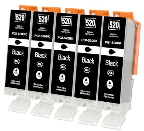 520 XL Druckerpatronen Kompatibel für Canon PGI-520 BK für Canon MX870 MP550 MP630 IP3600 IP4600 IP4600X IP4700 MP540 MP560 MP620 MP640 MP640R MP980 (5X Schwarz)