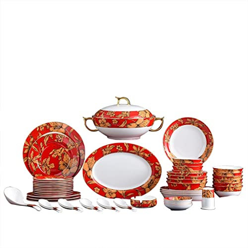 ZHCHAO Juego de platos y platos de porcelana esmaltada de estilo palaciego con 52 cabezales medianos