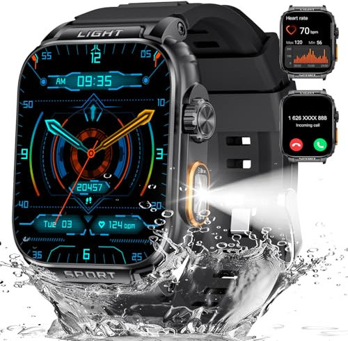 LIGE Smartwatch Herren mit (LED-Taschenlampe),1.91'' HD Großes Touchscreen,410mah Armbanduhr mit 120+ Sportmodi Aktivitätstracker,Herzfrequenz/Schrittzähler/Schlafmonitor 5ATM Wasserdicht 2 Armbänder