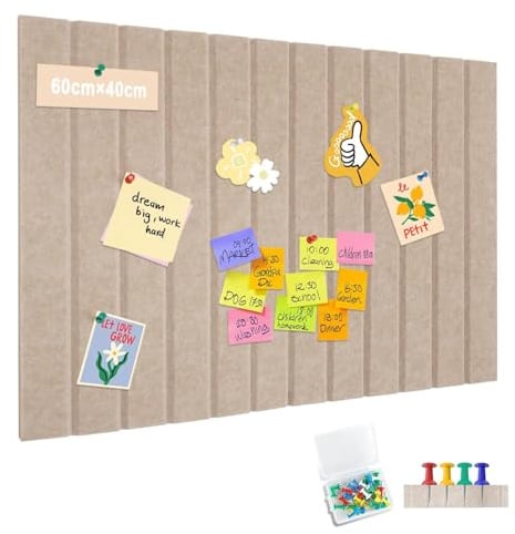 MEISO Corcho Pared Autoadhesivo 60 x 40 cm, Tablero de Corcho, Tablón de Anuncios de Corcho con 25 Chinchetas, Tablón de Fieltro para Colgar Fotos Notas de Oficina Decoración del Hogar