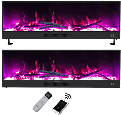 Warmiehomy 3 IN 1 Electric Fire 147CM Free Standing/Wall Mounted/Recessed Electric Fireplace with Large LED Flame Effect Display, 12 Flame Colors, Adjustable Temperature, 750W&1500W, Crystal & Log Set