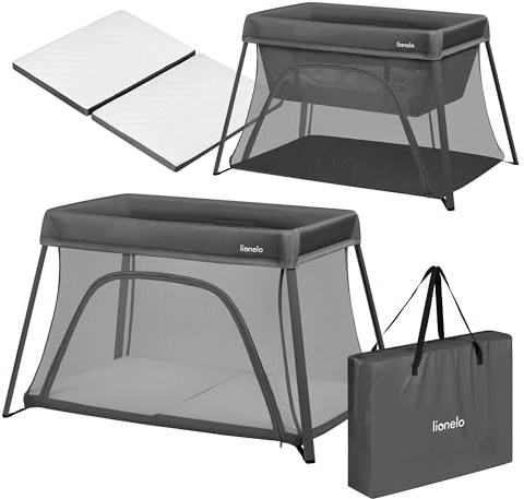 Lionelo Alice 3-in-1 Reisebett Laufgitter von 0 bis 15 kg Schaumstoffmatratze, 2 Höhenstufen, faltbar, klein, leicht, Seiteneinstieg, Reisetasche