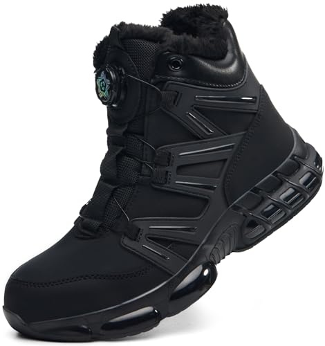 PAQOZKC Scarpe Antinfortunistiche Uomo Donna Invernali Scarponi Antinfortunistiche Leggere Cuscino d'aria Scarpe da Lavoro Alte con Punta in Acciaio Caldamente Foderato C21JR/Nero 42