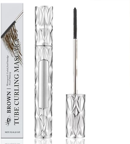 Metal Wand Mascara,Metallic Mascara with Iron Rod in Steel Tube,6D Curling Eyelash Iron Metal Wand Ma/scara,Black Mascara Primer,Waterproof&Long-Lasting,Fine-Bristled Brush for Easy Application(Brown)