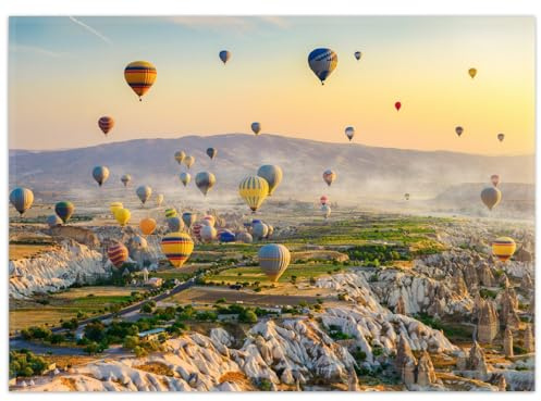 Wallario Rutschfester, Teppich mit Motiv - Fußmatte Heißluftballons über Felsenlandschaft, Größe 50 x 70 cm - flachgewebt