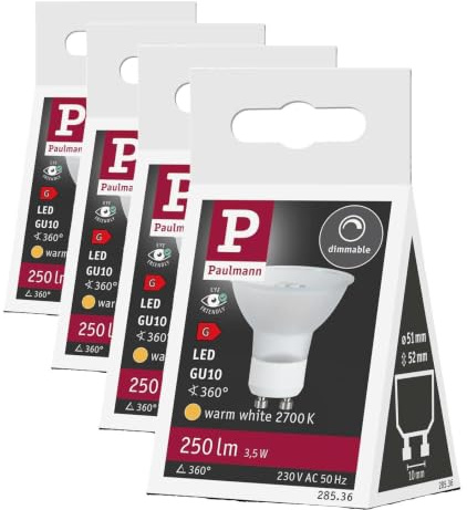 Paulmann 28536 LED Lampe Reflektor Maxiflood 3,5W GU10 230V dimmbar Warmweiß 28536 Leuchtmittel Lampe (Packung mit 4)