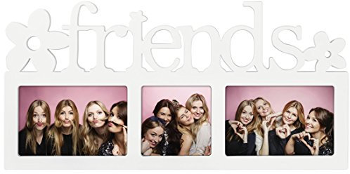 Hama Collage Bilderrahmen für Fotocollagen „Montreal - Friends“ (Fotorahmen mit Friends-Schriftzug und Blumen, für 3 Fotos, Kunststoff-Rahmen, Echtglas) Fotogalerie weiß