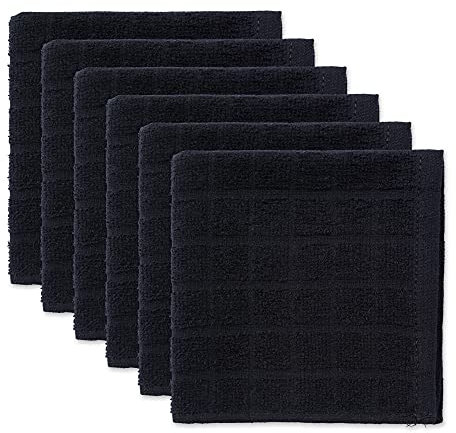 DII 100% Cotone, Lavabile in Lavatrice, Ultra Assorbente, Basic Everyday 30,5 x 30,5 cm in Spugna da Cucina Strofinacci, Windowpane Design, Set di, Melanzana Canovaccio Solid Black