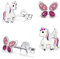2 Paar Set Mini Ohrstecker Kristall Schmetterling Pegasus Einhorn 925 Echt Silber Mädchen Kinder Ohrringe