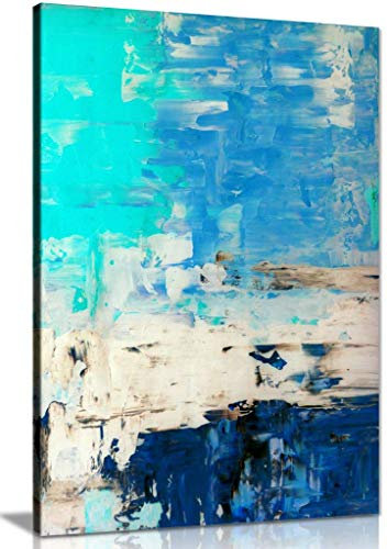 Peinture abstraite sur toile bleue turquoise, Toile épaisse montée sur un cadre en pin massif., bleu, 91x61cm (36x24in)