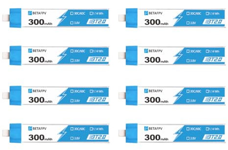 BETAFPV 8pcs BT2.0 300mAh 1S Lipo Batterie 3.8V 30C/60C FPV Lipo Akku mit 1.0mm Banana Anschluss für FPV Whoop Drone Like Cetus FPV Kit Meteor65 Beta65S Lite Micro Whoop Drone