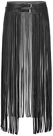 Agoky Ceinture Harnais de Taille Jupe à Franges Gland en PU Cuir Jupe Danse Latine Jazz Vintage Punk Steampunk Jupe Courte Longue Soirée Carnaval Fringe Tassel Skirt Belt