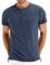 Cabeen Camiseta de Manga Corta para Hombre Verano Henley Casual T-Shirt Cuello Redondo con Botones