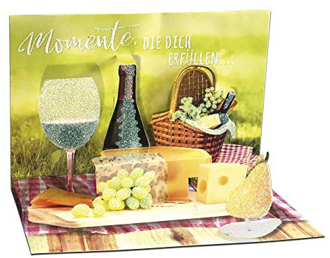 KE - 3D Pop-Up Glückwunsch-Karte zum Geburtstag, mit Umschlag, mit Glitter, Geburtstagskarte, Motiv: Picknick