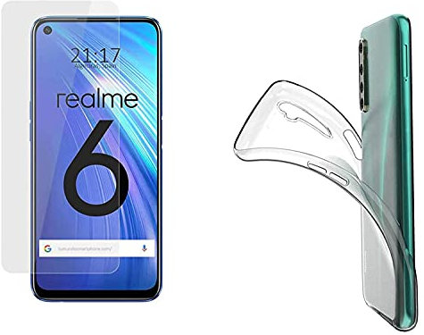 Pack 2 En 1 Funda Gel Transparente + Protector Cristal Templado para Realme 6