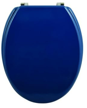 MSV - Abattant WC CLEO, Charnières Inox - Couvercle Toilette MDF Résistant à l’Humidité, Tampons Amortisseurs, Taille Universelle - 43/45x37x5,6cm - Bleu Foncé
