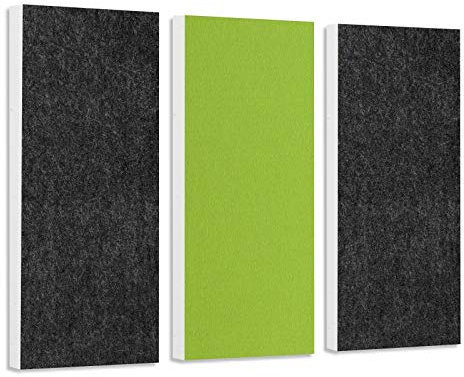 platino24 Schallabsorber-Set Colore aus Basotect G+ mit Akustikfilz, 3 Elemente: 2x in Anthrazit + 1x Hellgrün je 825x275x50mm, Verbesserung der Raumakustik