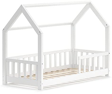 VitaliSpa Hausbett Wiki, Bett aus Holz, Weiß, 80x160 cm