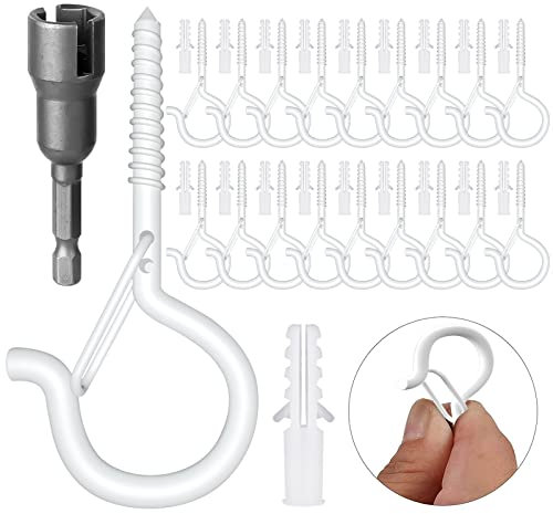 GIPTIME 18PCS Q-Hanger, Screw Hooks for Outdoor String Lights - Ceiling Hooks for Hanging Plants Wind Chimes, Safety Buckle Design, Windproof, 2.2 Inches, White …
