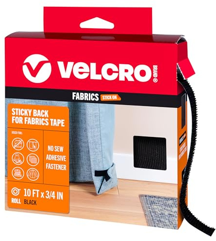 VELCRO Brand Sticky Back for Fabrics, 10 Ft Bulk Roll No Sew Tape with Adhesive, Cut Strips to Length Peel and Stick Bond to Clothing for Hemming Replace Zippers and Snaps, Black