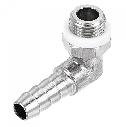 sourcing map Nickel-Plated Copper Hose Barb Fitting Elbow 6mm Barbed M10x1 Male Thread Right Angle Pipe Connector with Washer