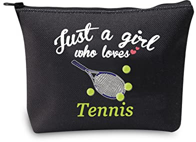 Tennis-Make-up-Tasche für Mädchen, Tennisspieler, Geschenke, Just a Girl, das Tennisschläger liebt, Kosmetiktasche, kleine Reisetasche, Tennistasche für Mädchen