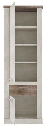FORTE Möbel Duro Schrank 72, Landhausstil-Schrank mit 2 Türen, 1Schublade, 3 Einlegeböden, Holzwerkstoff, Pinie Weiß,Eiche Antik Dekor, 71,2 cm breit, 212 cm hoch, 41,3 cm tief