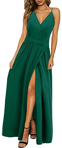 NoticiasVestido de Verano Vestido de Damas Largo Maxi Vestido de Verano Cuello en V Vestido con Abertura Vestido Casual Elegante para Invitada de Boda (Verde,XL)
