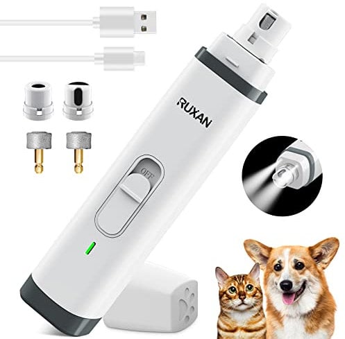 RUXAN Dog Nail Grinder with LED Light Upgraded, Professional 2-Speed Electric Rechargeable Pet Nail Trimmer, Low Noise Claw Painless Grooming & Smoothing for Small Medium Large Dogs Cats