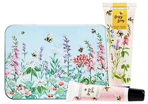 Heathcote & Ivory Busy Bees Hand & Lip Tin | 50ml Hand Cream & 10ml Lip Balm | Enriched With Essential Oils | Cruelty Free & Vegan Friendly | Travel Friendly Sizes