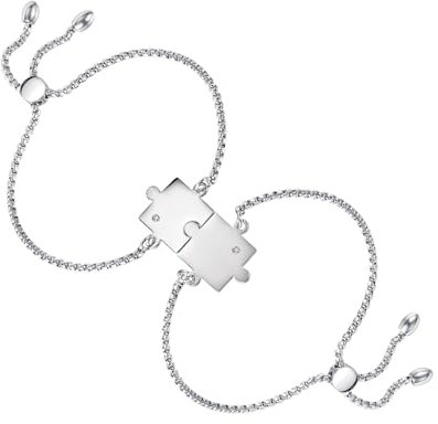JewelryWe Schmuck 2pcs Pärchen Armband Edelstahl Puzzle Paar Armbänder Freundschaftsarmband Partnerarmband Valentinstag BFF Armreif Armkette Geschenk für Herren Damen, Silber