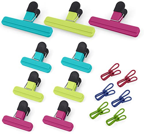 AUAUY 15Pcs Sturdy Food Bag Clips with Metal Clip Set, Reusable Food Bag Clips With Air Tight Seal Grip, Freezer Bag Clips for Food Storage, Food Clips for Sealing, Snacks, Cereals & Coffee, 3 Style