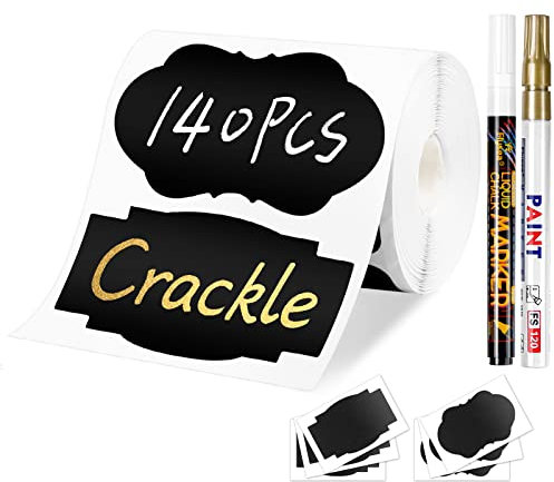 Joyoldelf Etiketten Selbstklebend,140 Pcs Tafel Aufkleber, Aufkleber zum beschriften,Tafeletiketten mit 2 Kreidemarker, Küchen Klebeetiketten Partner für Gewürzgläser, Marmelade, Flaschen